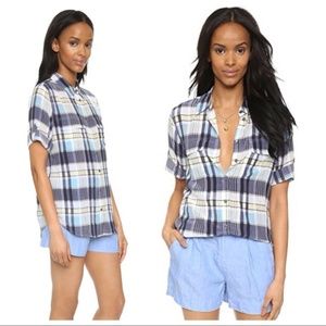 Equipment Plaid Button-Down Shirt in Navy, Light Blue, White